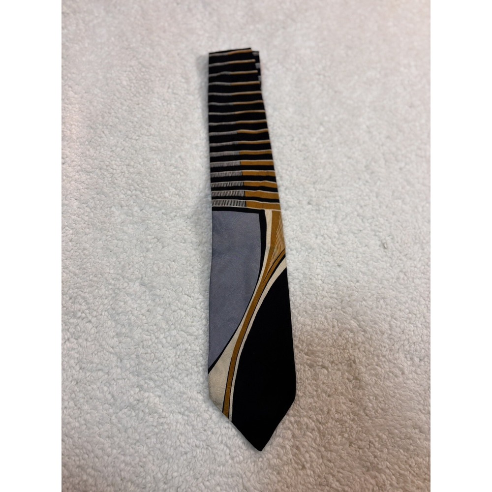 Zianetti Silk Collection Retro Tie Black Gray Brown Fabric 3.5"x57